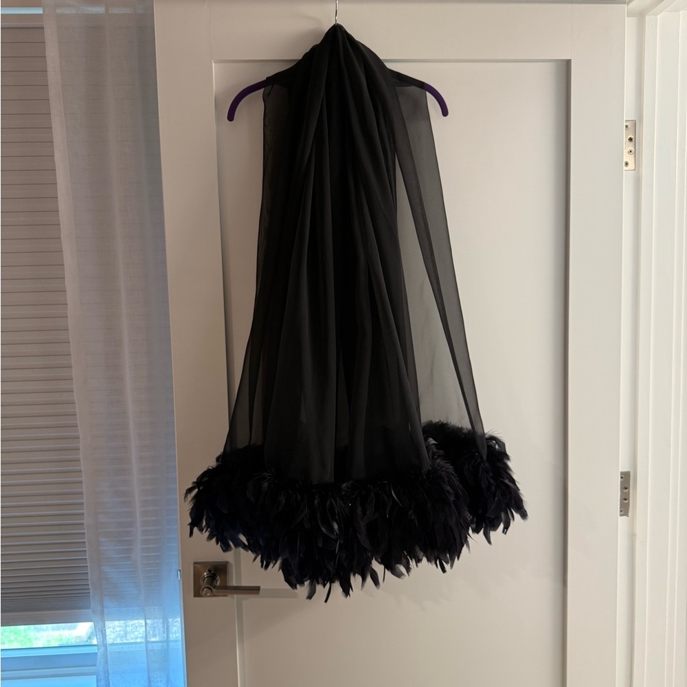 Black Feathered Sheer Shawl